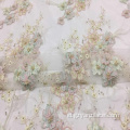 Beige pekerjaan tangan Beaded Embroidery Flower Fabric